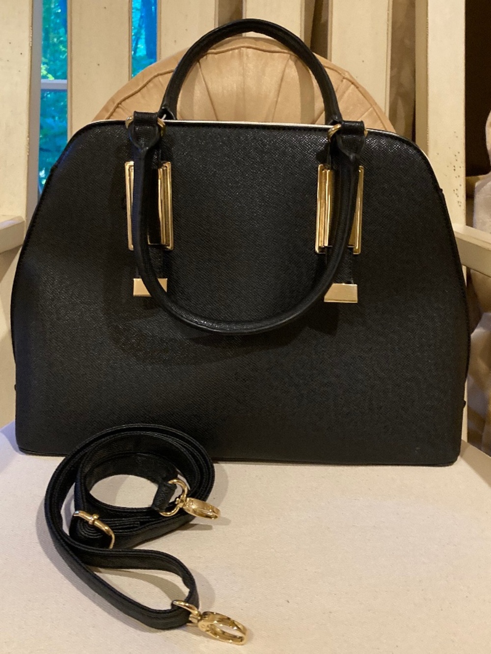 ALDO Black and White Tote Bag with Removable Strap